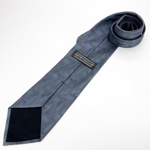 David Taylor Tie Blue Geometric Pattern - Picture 6 of 6